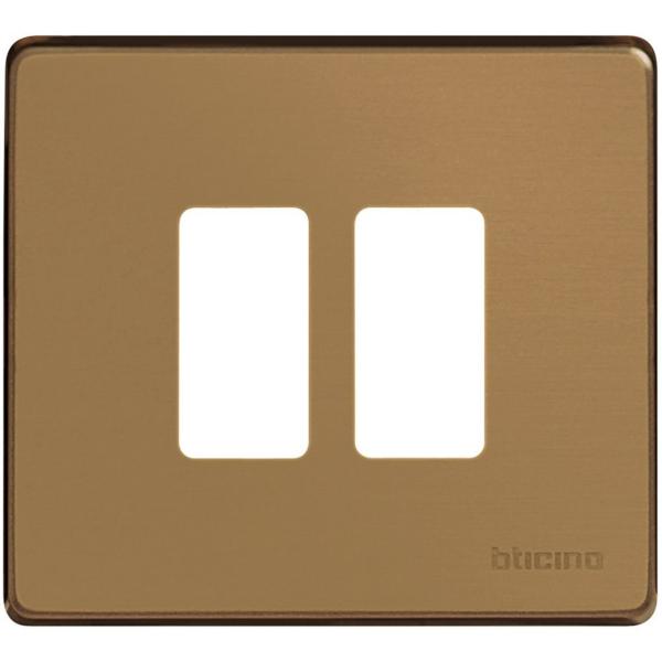 PLACA PARA 2 MECANISMOS CUADRADO MAGIC EN COLOR BRONCE