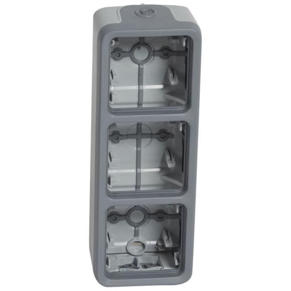 CAJA SUPERFICIE VERTICAL 3 POSICIONES PLEXO GRIS