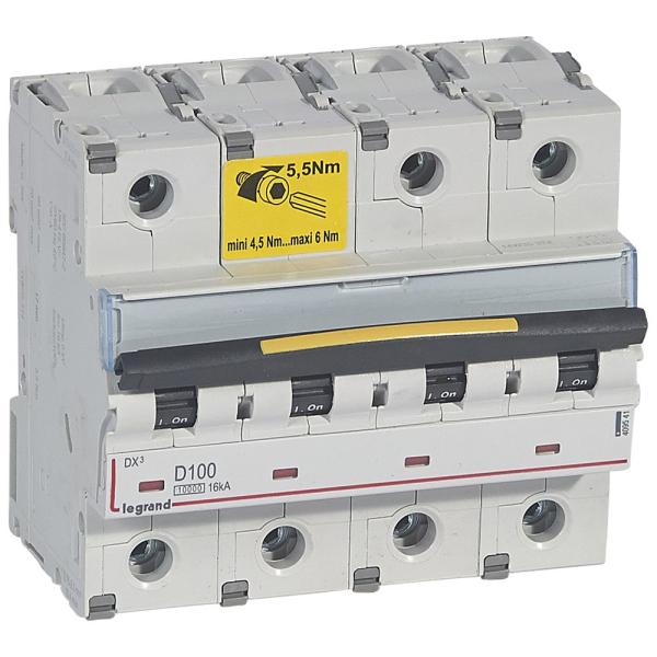 Magnetotérmico DX³ 10000/16kA - 4P - 400V~ - 100A - curva D