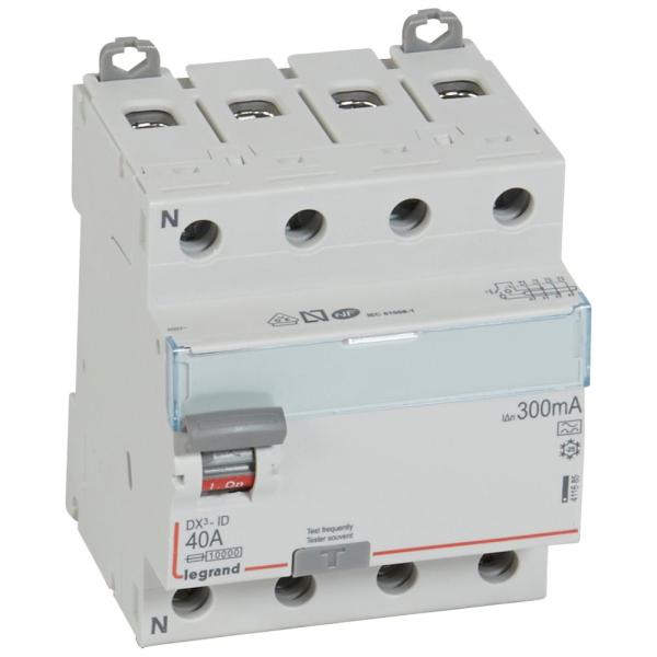 Interruptor diferencial DX³ - 4P - 400V~ - 40A - Tipo A - 300mA - 4mod
