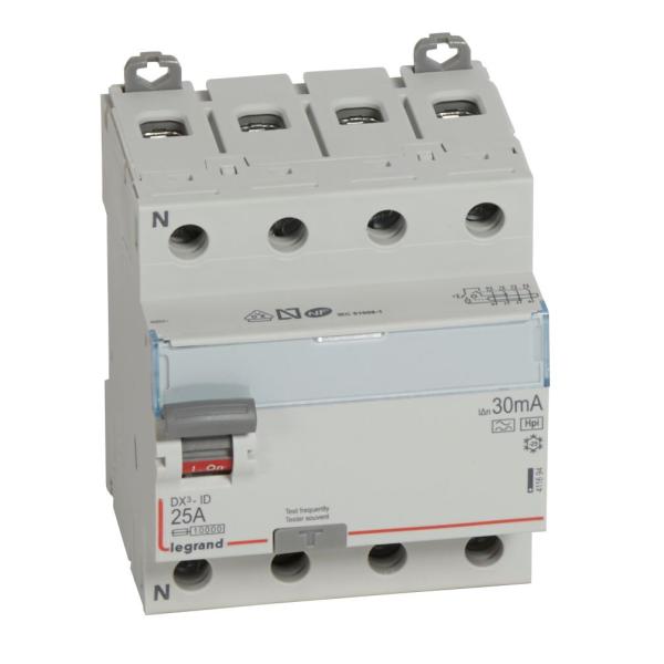 Interruptor diferencial DX³ - 4P - 400V~ - 25A - Tipo F - 30mA - 4mod