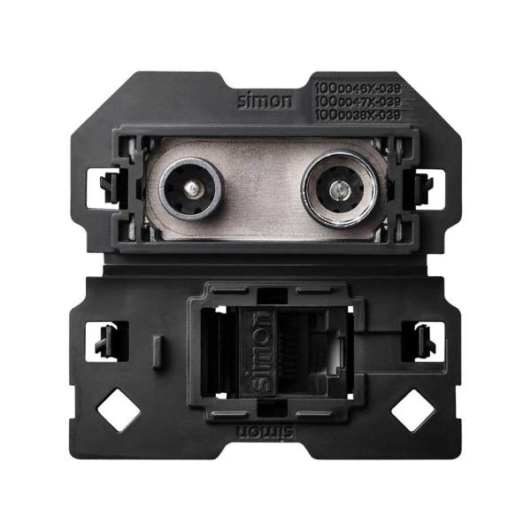 Toma de señal modular R-TV+SAT final y de voz y datos RJ45 categoría 6 UTP Simon 100