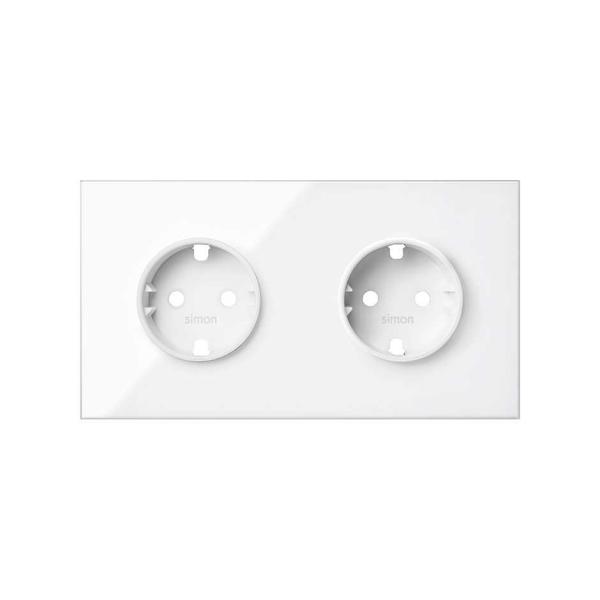 Kit front para 2 elementos con 2 bases enchufe schuko blanco brillante Simon 100