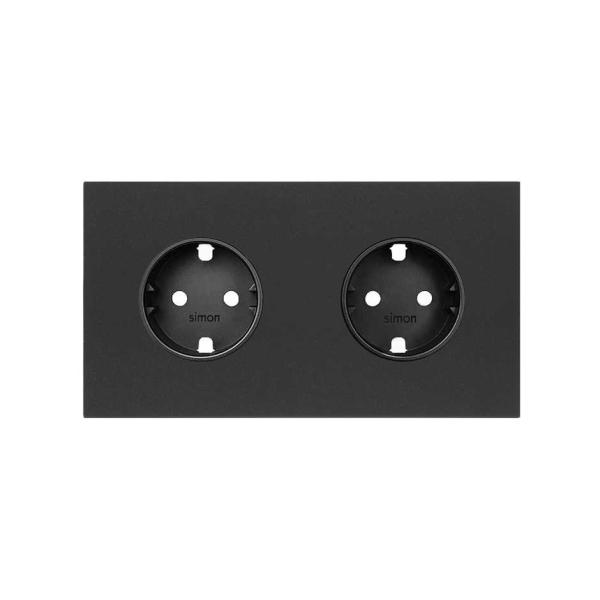 Kit front para 2 elementos con 2 bases de enchufe schuko negro mate Simon 100