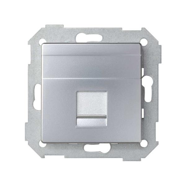 Placa de voz y datos plana con guardapolvo para 1 conector RJ45 aluminio Simon 82
