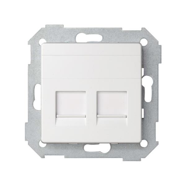 Placa de voz y datos plana con guardapolvo para 2 conectores RJ45 AMP® blanco Simon 82