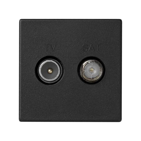 Toma TV+SAT IEC Única hembra con placa embellecedora negro Simon K45