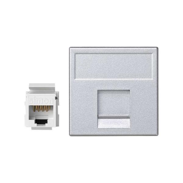 PLACA SIMON K45 V&D PLANA CON GUARDAPOLVO PARA 1 CONECTOR CAT6 UTP ALUMINIO