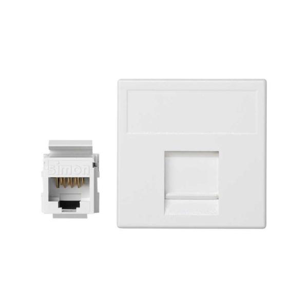 PLACA SIMON K45 V&D PLANA CON GUARDAPOLVO PARA 1 CONECTOR CAT6 UTP BLANCO NIEVE