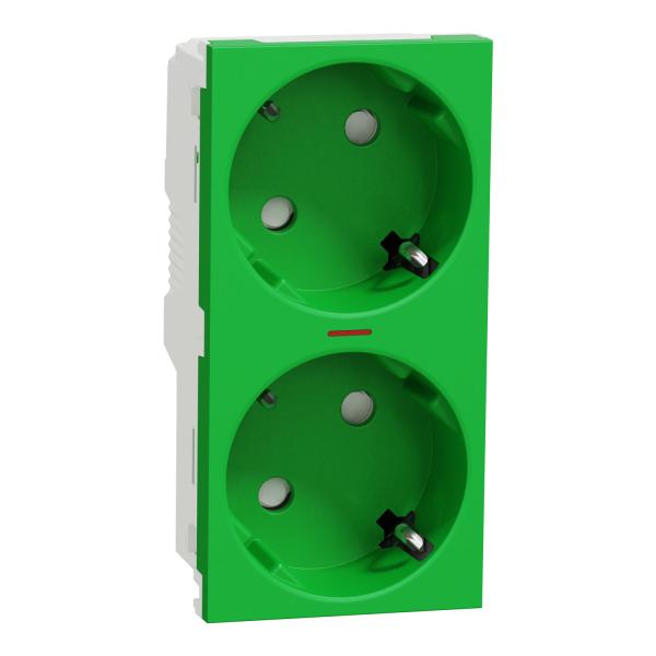New Unica System +, Schuko doble Verde con piloto (RAPTOR)