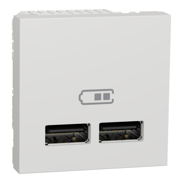 CARGADOR DOBLE USB 2,1A CON 2 MÓDULOS BLANCO POLAR