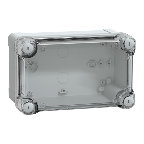Cajas industriales de ABS, PanelSeT TBS,  IP66 IK07 RAL7035 Int.H175W105D100 Ext.H192W121D105 Tapa transparente H40