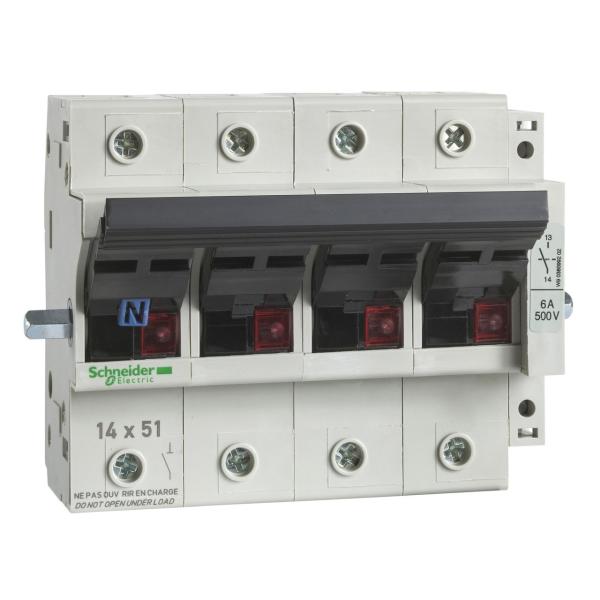 SECCIONADOR PORTAFUSIBLE TETRAPOLAR 1NA 50A FUSIBLE 14x51