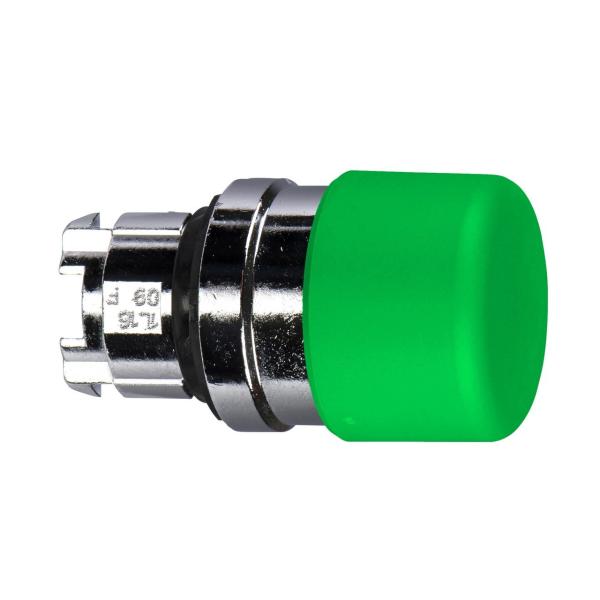 CABEZA PULSADOR SETA DIÁMETRO 22 30mm VERDE EMBELLECEDOR METÁLICO