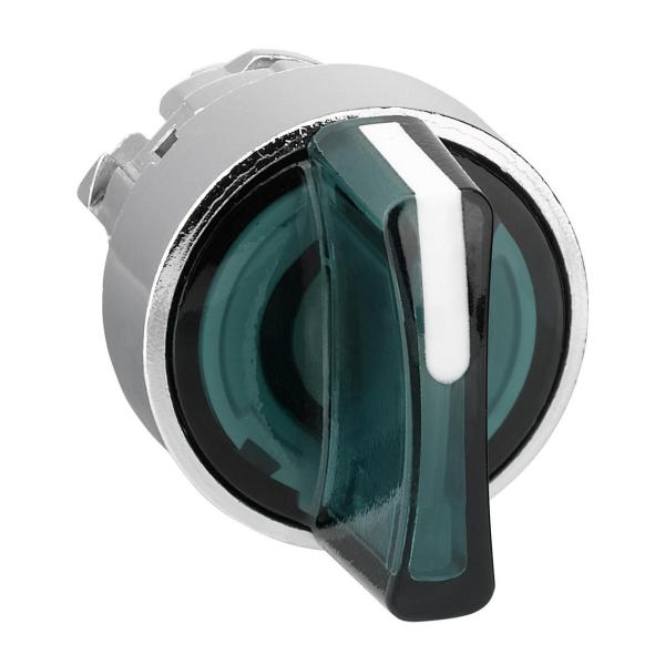 CABEZA SELECTOR DIÁMETRO 22 CON 3 FIJAS MANETA LARGA VERDE EMBELLECEDOR METÁLICO