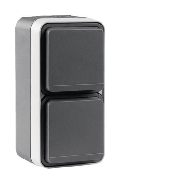 TOMA SCHUKO DOBLE VERTICAL ESTANCA GRIS