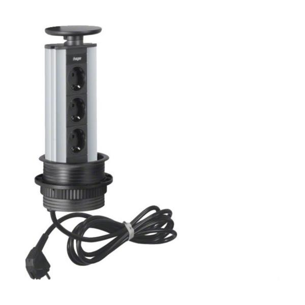 MINICOLUMNA DE MESA ESCAMOTEABLE 287x100mm CON 3 BASES SCHUKO ANTRACITA