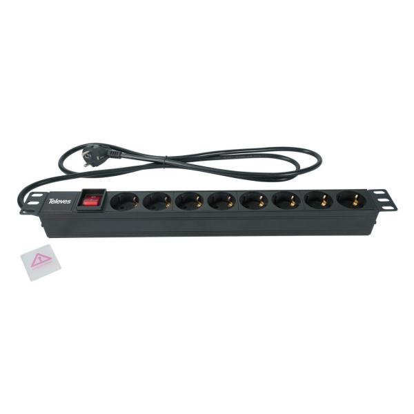 REGLETA 8 ENCHUFES SCHUKO 16A PARA RACK 19" 1U NEGRO