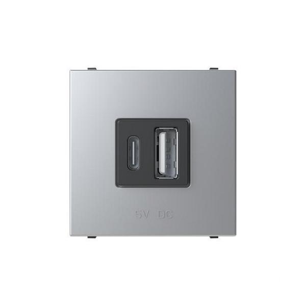 CARGADOR USB TIPO A+C 18W 230V CON 2 MÓDULOS PLATA