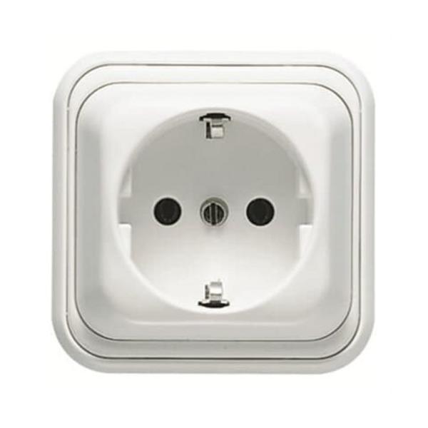 BASE ENCHUFE OVER 2P+T LATERAL SCHUKO CON PROTECTOR INFERIOR BLANCO