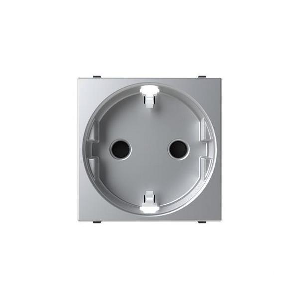 BASE DE ENCHUFE 2P+T LATERAL SCHUKO CON CONEXIÓN AUTOMÁTICA ZENIT PLATA
