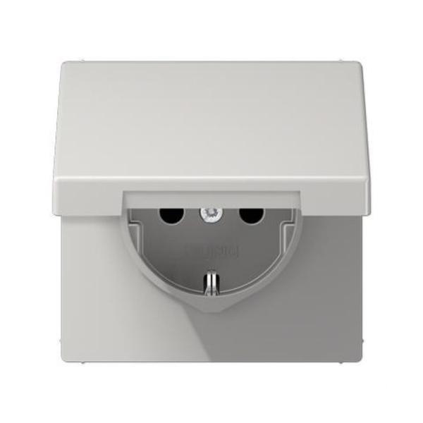 BASE ENCHUFE CON TAPA PROTECCIÓN NIÑOS GRIS CLARO