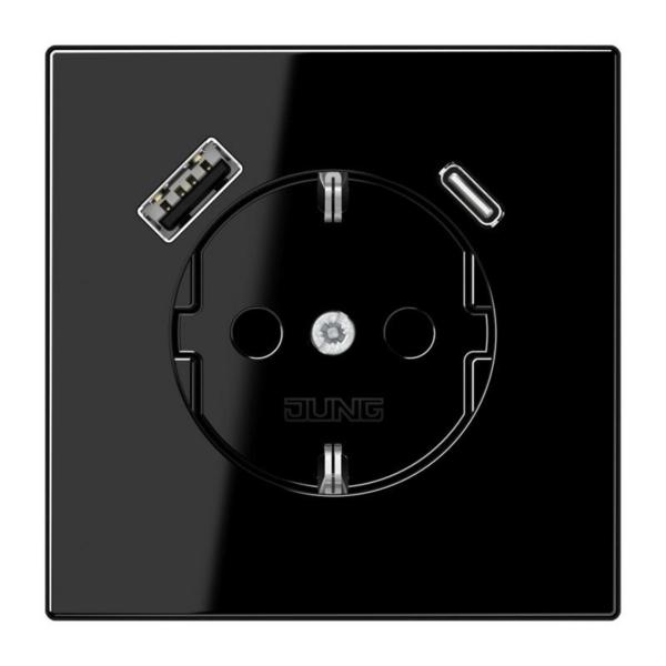 ENCHUFE SCHUKO® CON USB TIPO AC SERIE LS NEGRO