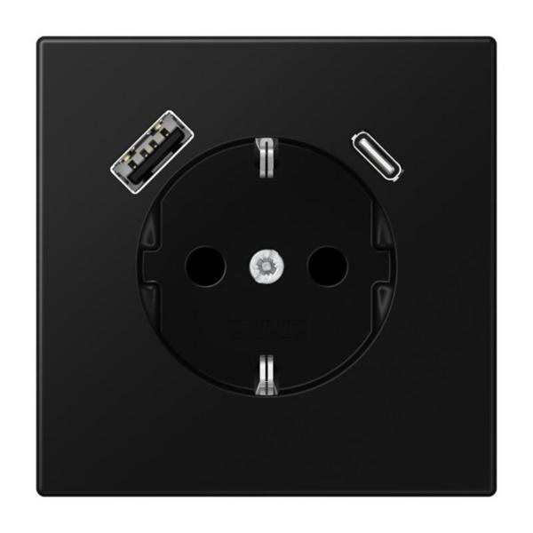 ENCHUFE SCHUKO® CON USB TIPO AC SERIE LS NEGRO MATE