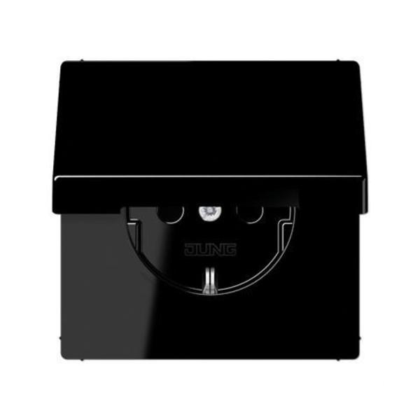 BASE ENCHUFE CON TAPA PROTECCIÓN NIÑOS NEGRO