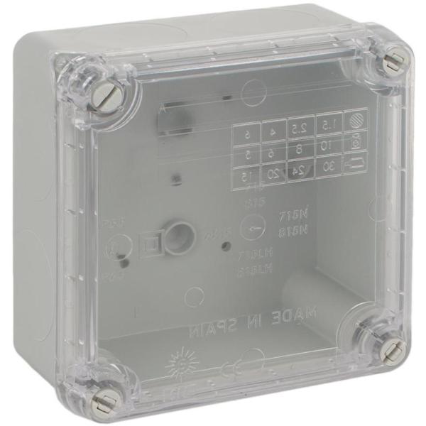 CAJA ESTANCA DE CONEXIÓN 100x100x55mm SIN CONOS COLOR GRIS Y TAPA TRANSPARENTE