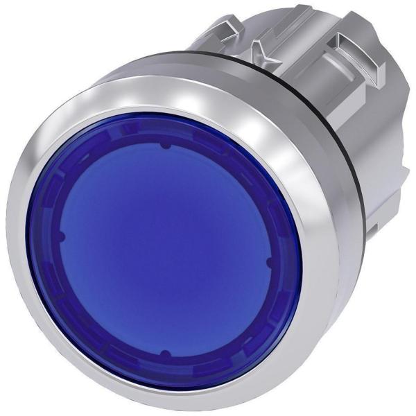 PULSADOR 22mm REDONDO METÁLICO BRILLANTE AZUL BOTÓN RASANTE