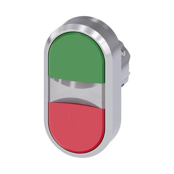 PULSADOR DOBLE REDONDO METÁLICO BRILLANTE VERDE ROJO BOTÓN RASANTE