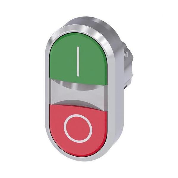 PULSADOR DOBLE 22mm REDONDO METÁLICO BRILLANTE VERDE UNIPOLAR ROJO O