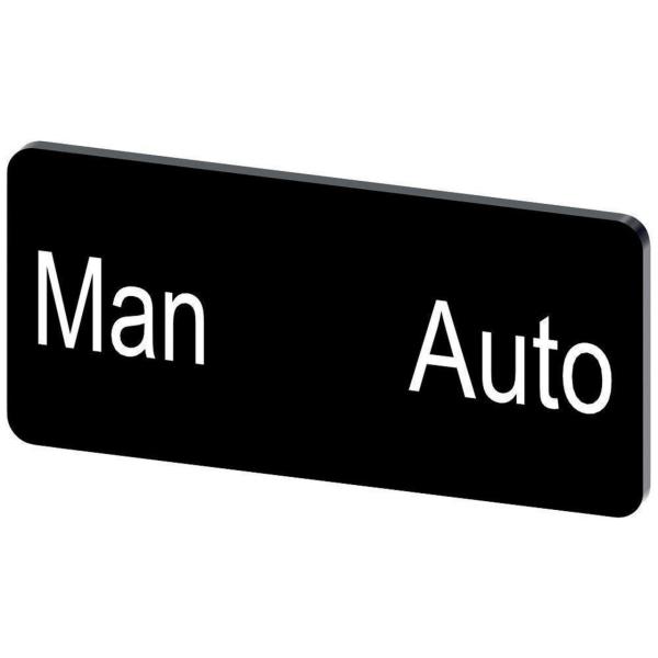 PLAQUITA 12,5x27mm NEGRO LETRAS BLANCO INSCRIPCIÓN MAN AUTOMATA