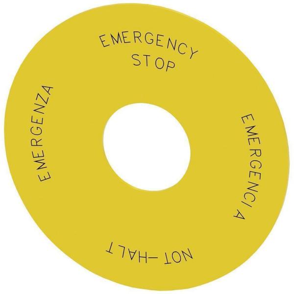 PLACA FONDO REDONDO PARA PULSADOR SETA CON INSCRIPCIÓN 4 IDIOMAS