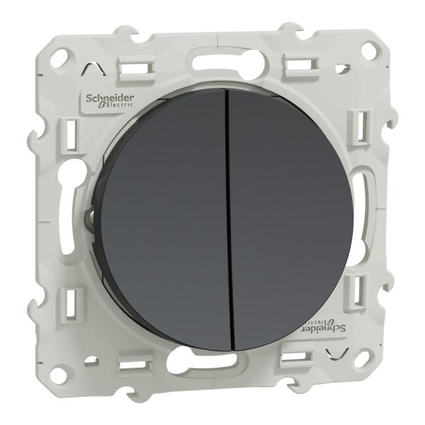 Odace, switch 2 x 1-pole 2-way, 10 AX, anthracite lightable