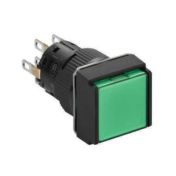 PULSADOR CUADRADO ENCLAVAMIENTO LUMINOSO VERDE 24V 2 NA/NC