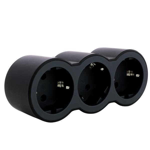 Adaptador triple 3x2P+T de entrada frontal. Negro
