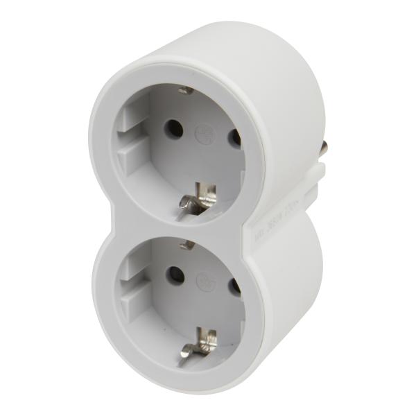 Adaptador doble 2x2P+T de entrada frontal. Blanco