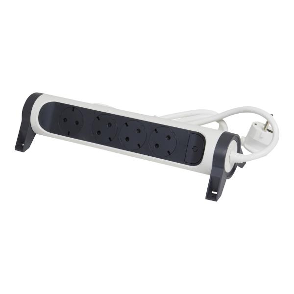 Base múltiple fija y giratoria 4x2P+T. Cable 1,5m. Blanco y negro