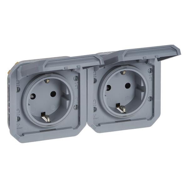 BASE DE CORRIENTE PRECABLEADA PLEXO IP55, 2x2P+T, HORIZONTAL-MODULAR, GRIS