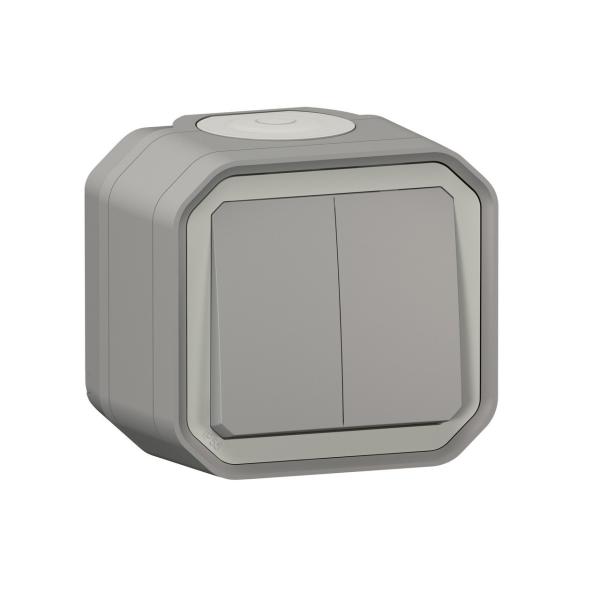 CONMUTADOR DOBLE PLEXO MONOBLOC DE SUPERFICIE, 10AX, GRIS