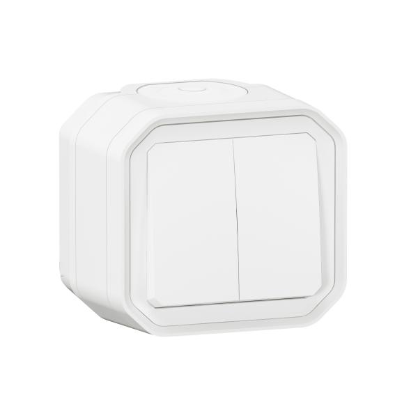 Conmutador doble Plexo monobloc superficie - 10AX - Blanco