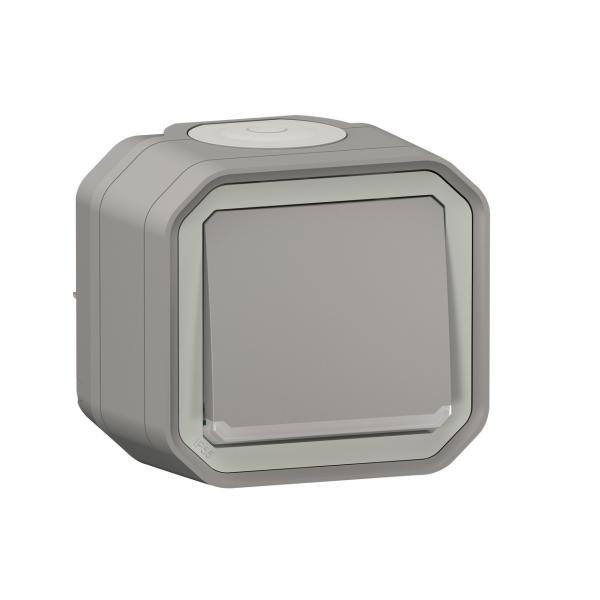 PULSADOR NA LUMINOSO PLEXO MONOBLOC DE SUPERFICIE, 10A, GRIS