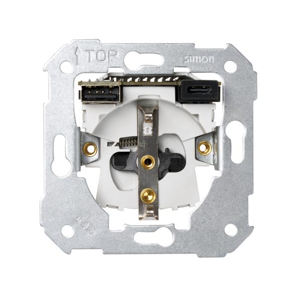 Base de enchufe schuko con doble cargador USB A + C 10,5W Simon 75