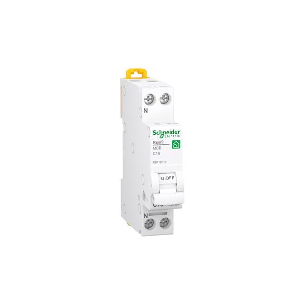 Interruptor Magnetotérmico estrecho, DPN Resi9, 1P+N, 16A, curva C, 6000A