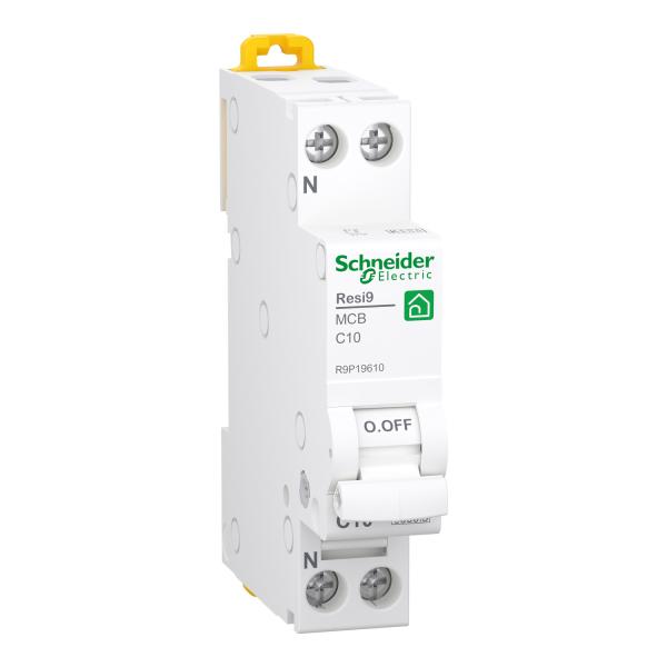 Interruptor Magnetotérmico estrecho, DPN Resi9, 1P+N, 10A, curva C, 6000A